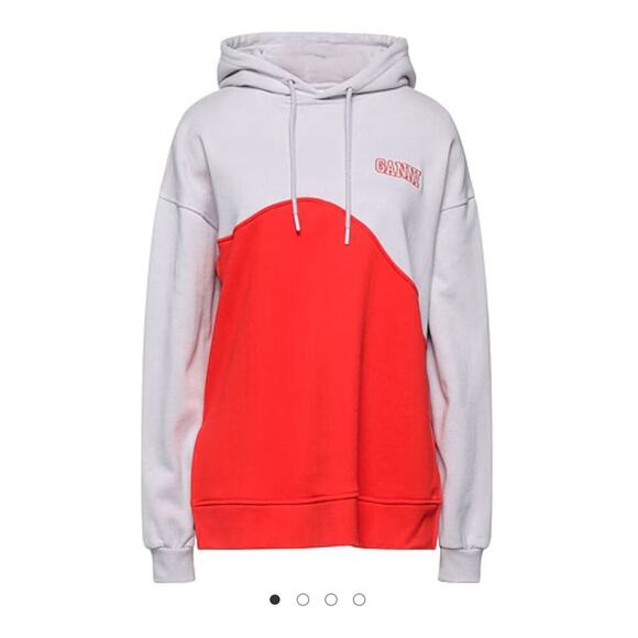 NWT GANNI Liliac / Red colorblock hooder sweatshirt size XXS/XS oversized - Picture 3 of 9